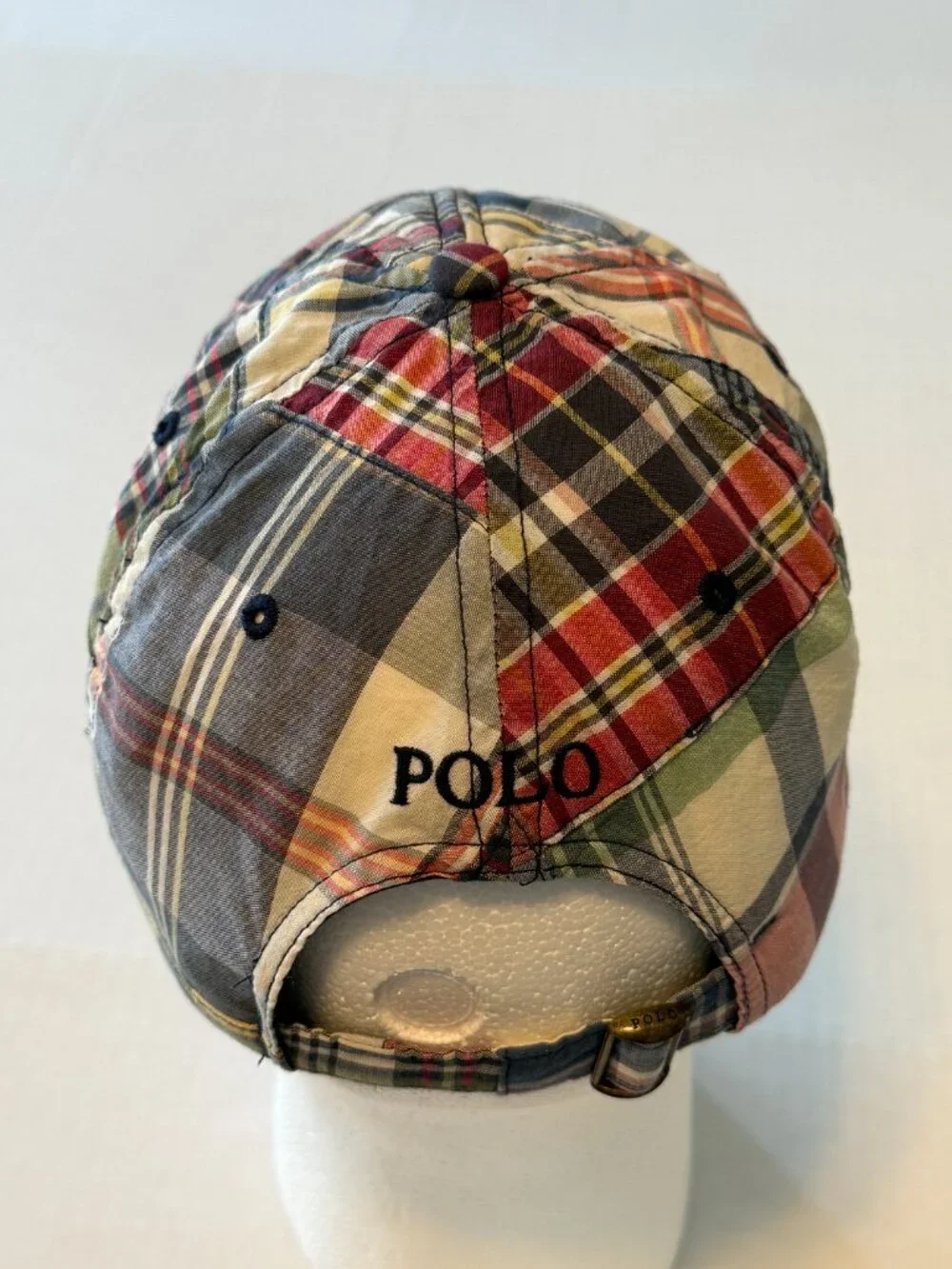 Polo Ralph Lauren Madras Patchwork Plaid Strapback Baseball Hat Cap Adjust